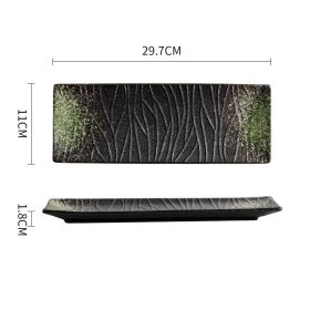 Rectangular Japanese ceramic tableware dishes (Option: Emerald green-12inches)