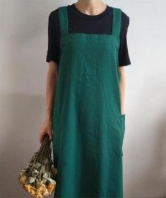 Summer Artistic Cotton And Linen Apron Long Home Baking Dessert Chef Floral Graphic Art Apron Wholesale Custom (Option: Green Cross Strap-Apron Size 95114CM)