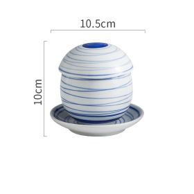 Japanese Ceramic Soup Cup With Lid (Option: Blue line egg bowl)